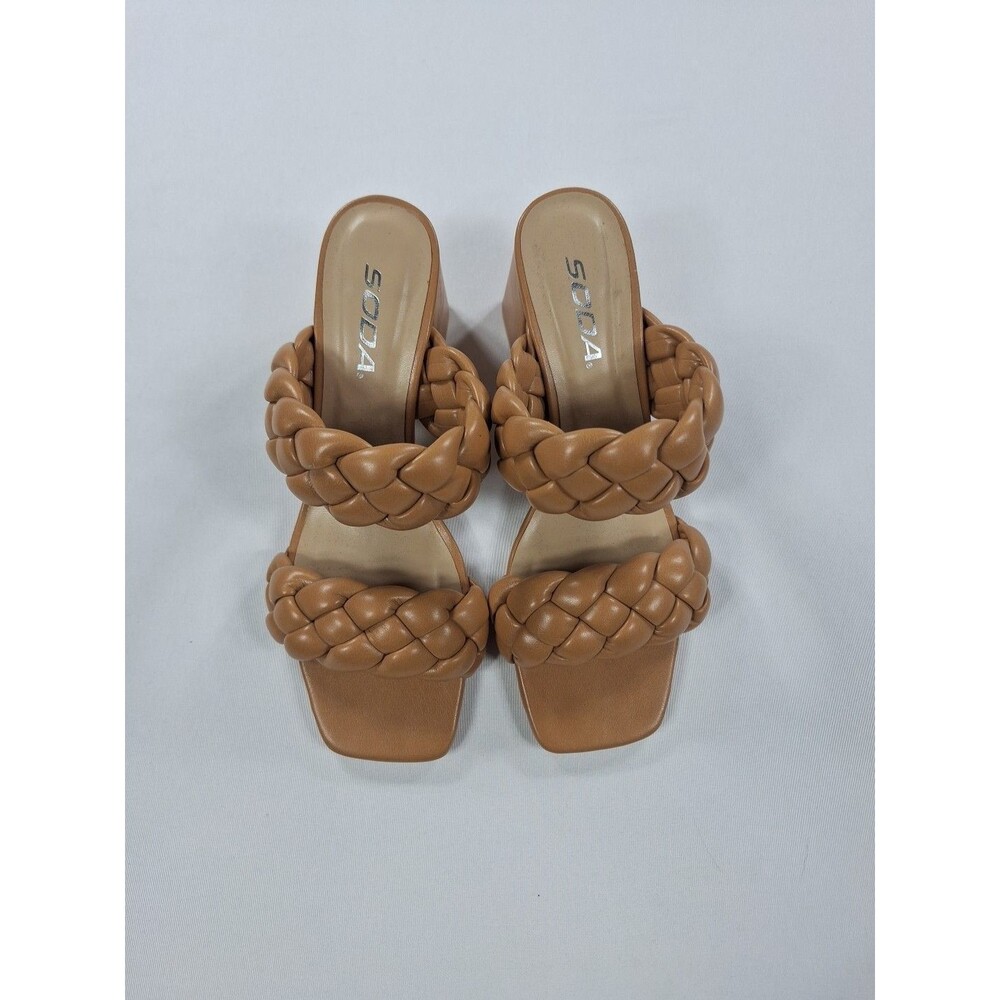 SODA Women’s Fashionable Tan Braided Block Slip On High Heels Size 7